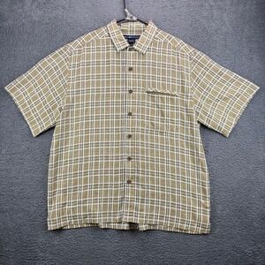ExOfficio Mens Plaid Short Sleeve Button Up Shirt XL/XG‎ Green White Poly Cotton